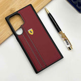 Samsung S23 Ultra iPhone Ferrari Stripe Leather Case Cover Maroon