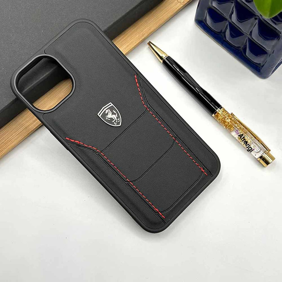 iPhone 15 Series Ferrari Sports Car Leather Stitched Case