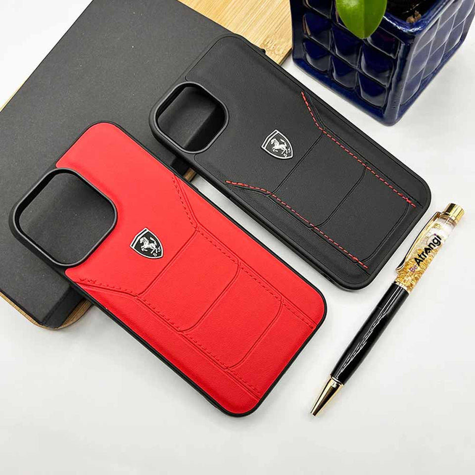 iPhone 15 Series Ferrari Sports Car Leather Stitched Case