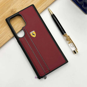 Samsung S23 Ultra Ferrari Stripe Leather Case Maroon