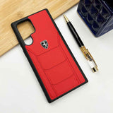 Samsung S23 Ultra Ferrari Sports Car Logo Side Stitch Leather Cover Red