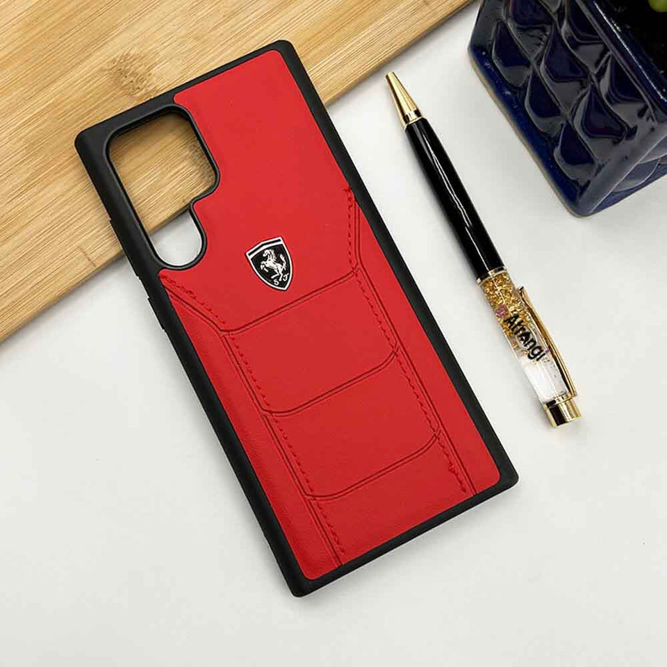 Samsung S23 Ultra Ferrari Sports Car Logo Side Stitch Leather Cover Red