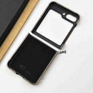 Samsung Galaxy Z Flip 5 Chrome Plated Pu Leather Metal Ring Holder Case Cover