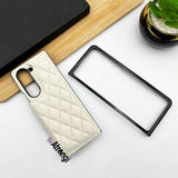 Samsung Galaxy Z Fold 5 Fashion Puffer Leather Stitch Design Card Holder Cover