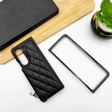 Samsung Galaxy Z Fold 5 Fashion Puffer Leather Stitch Design Card Holder Cover