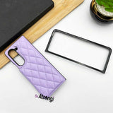 Samsung Galaxy Z Fold 5 Fashion Puffer Leather Stitch Design Card Holder Cover