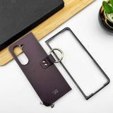 Samsung Galaxy Z Fold 5 Matte Finish PU Leather Cover With Metal Ring Holder