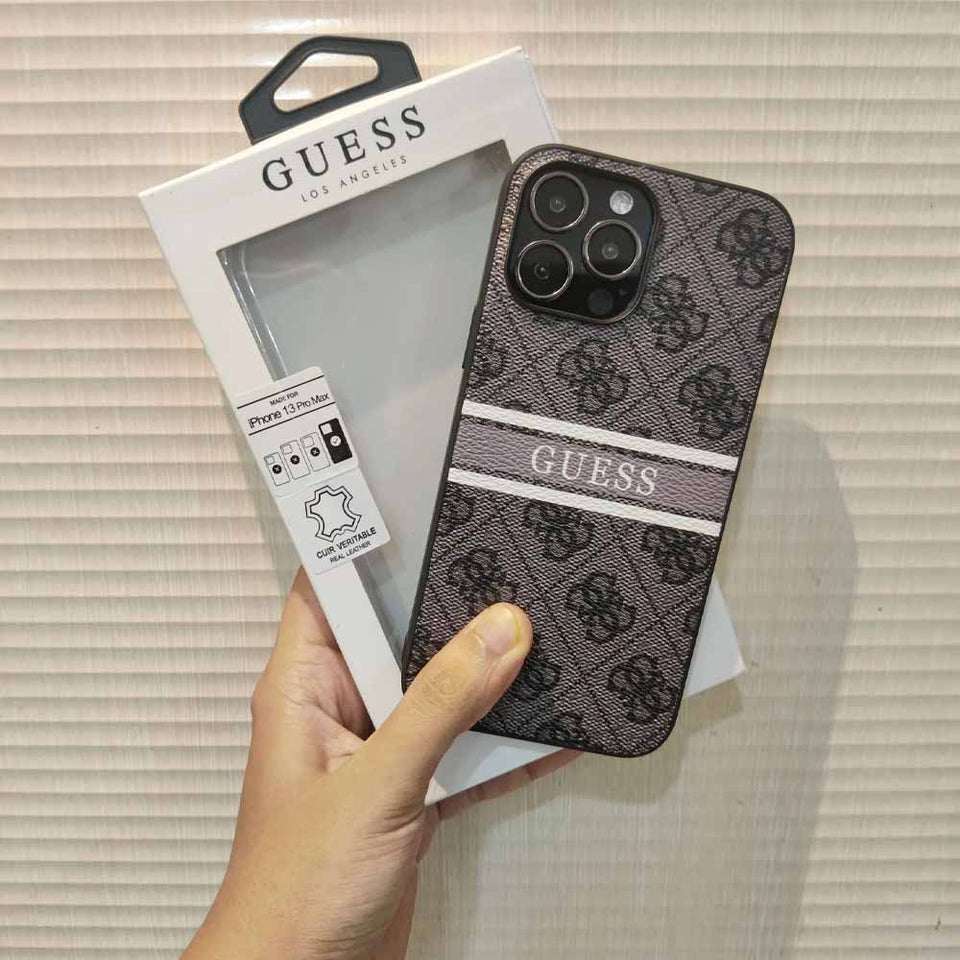 iPhone Luxury Brand Guess Leather Chrome Name Case