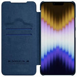 iPhone 14 Camera Protection QIN Leather Flip Case Blue