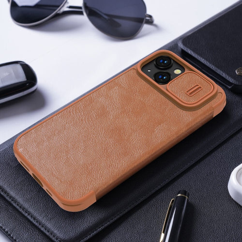 iPhone 13 Camera Protection QIN Leather Flip Case Brown