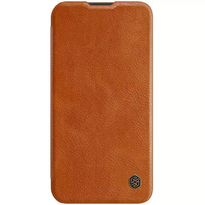 iPhone 14 Camera Protection QIN Leather Flip Case Brown