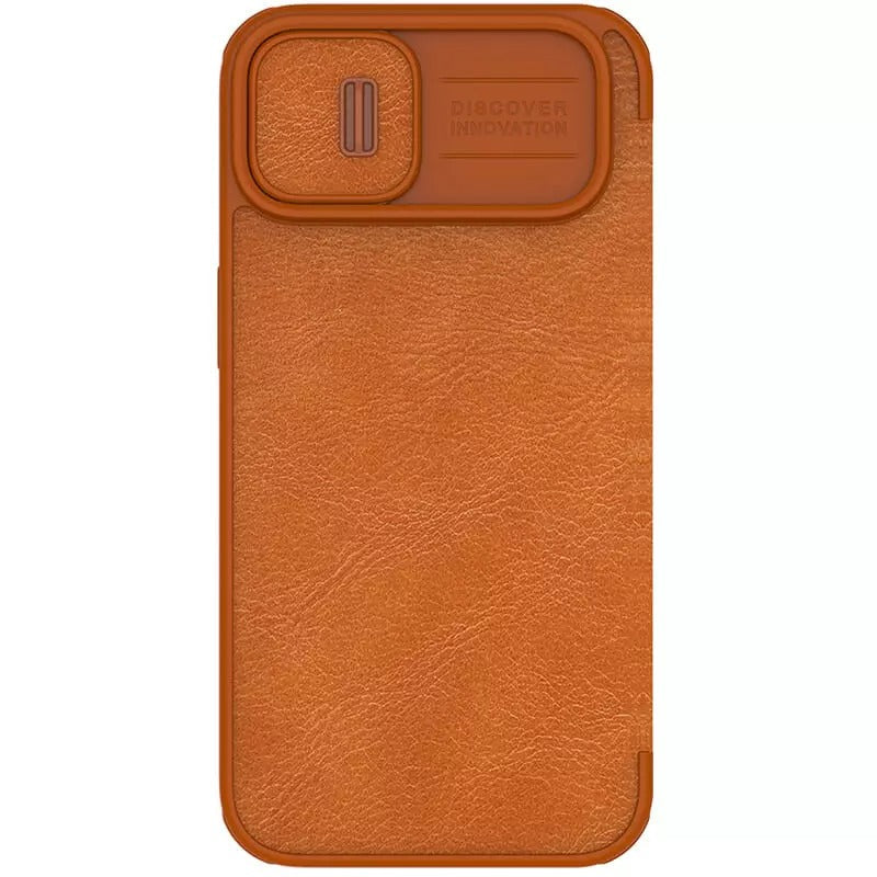 iPhone 14 Camera Protection QIN Leather Flip Case Brown