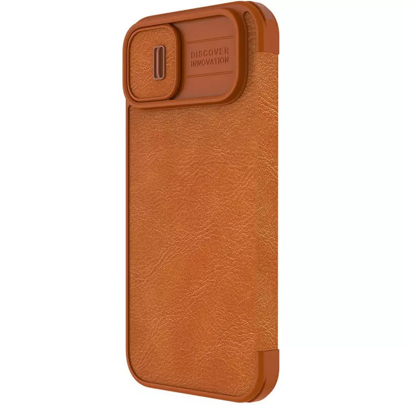 iPhone 13 Camera Protection QIN Leather Flip Case Brown