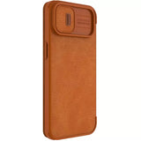 iPhone 14 Camera Protection QIN Leather Flip Case Brown