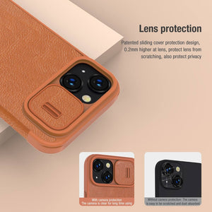 iPhone 14 Camera Protection QIN Leather Flip Case Brown