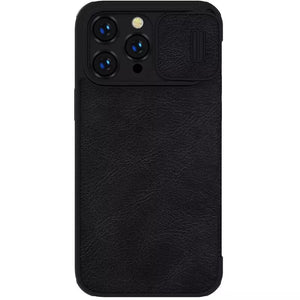 iPhone 14 Pro Max Camera Protection QIN Leather Flip Case Black