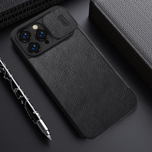 iPhone 13 Pro Max Camera Protection QIN Leather Flip Case Black