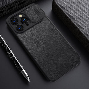 iPhone 14 Pro Camera Protection QIN Leather Flip Case Black