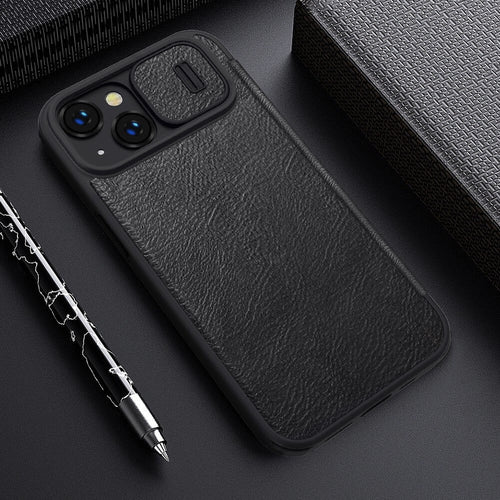 iPhone 14 Camera Protection QIN Leather Flip Case Black