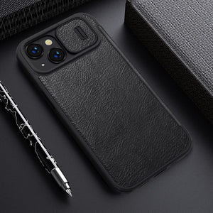 iPhone 14 Camera Protection QIN Leather Flip Case Black