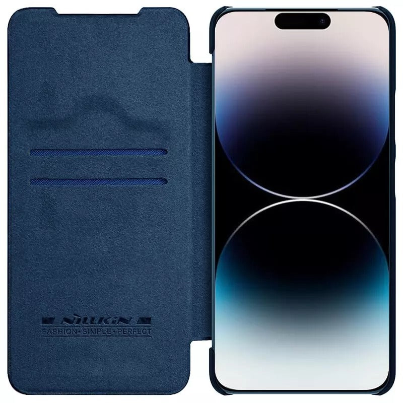 iPhone 14 Pro Max Camera Protection QIN Leather Flip Case Blue