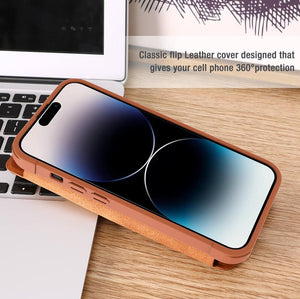 iPhone 14 Pro Max Camera Protection QIN Leather Flip Case Brown