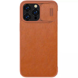 iPhone 13 Pro Max Camera Protection QIN Leather Flip Case Brown