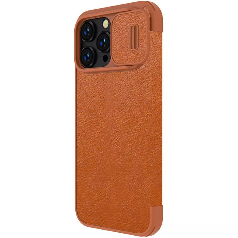 iPhone 14 Pro Max Camera Protection QIN Leather Flip Case Brown