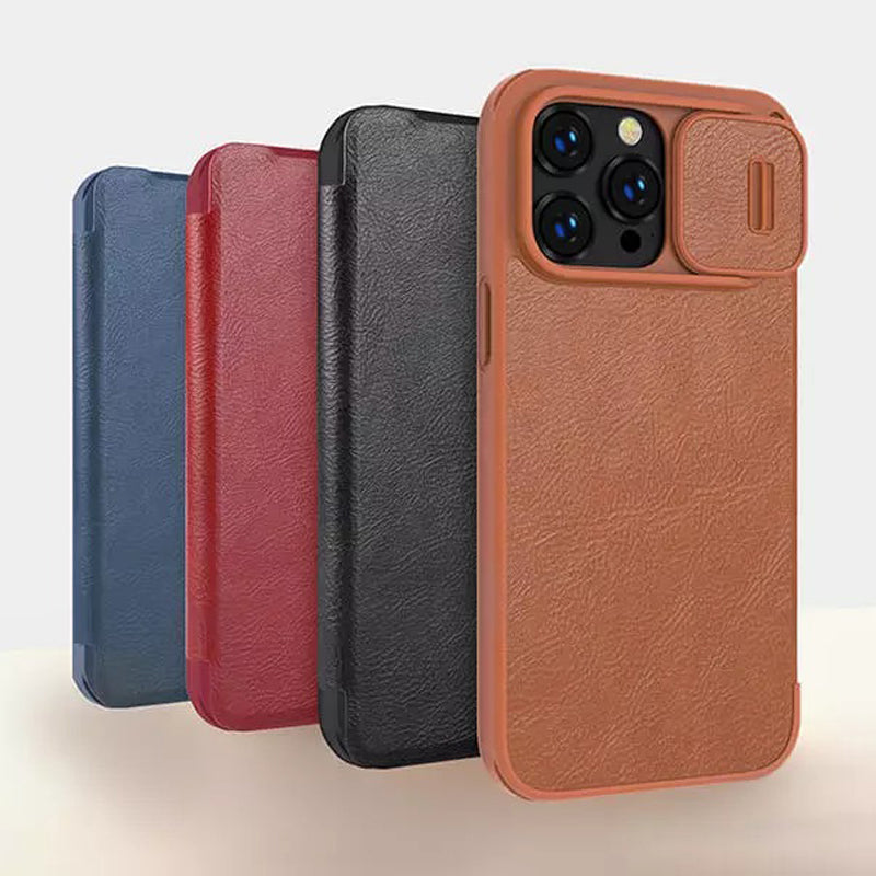 iPhone 14 Pro Camera Protection QIN Leather Flip Case Blue