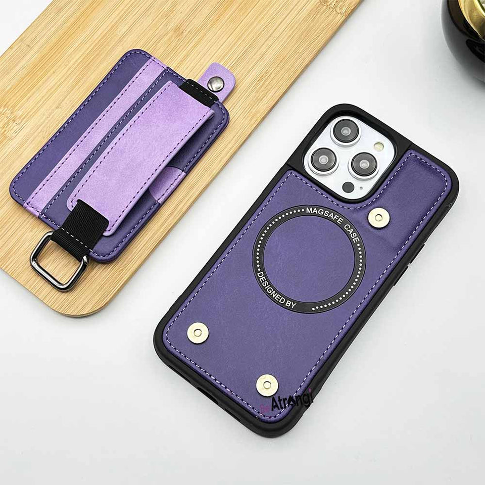 iPhone 15 Series Pu Leather Detachable Wallet Case Cover With Flexible Wrist Strap