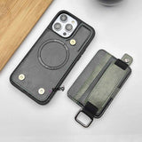 iPhone 15 Series Pu Leather Detachable Wallet Case Cover With Flexible Wrist Strap