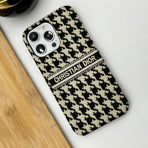 iPhone 16 Series Luxury Brand CD Vertical Belt Stitched Case Cover