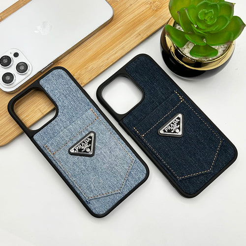 iPhone Luxury Brand Denim Fabric Pattern Case Cover With Card Holder