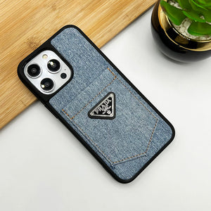 iPhone Luxury Brand Denim Fabric Pattern Case Cover With Card Holder