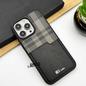 iPhone 15 Series Chex Leather Card Holder Wallet Case Cover