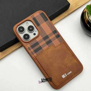 iPhone 15 Series Chex Leather Card Holder Wallet Case Cover