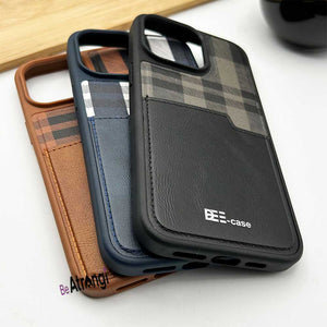 iPhone 15 Series Chex Leather Card Holder Wallet Case Cover