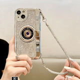 iPhone Sliver Diamond Studded Retro Camera Sling Case Cover