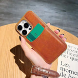 iPhone 14 Pro Fashion Pu Leather Stitch Case Cover With Card Holder Slot