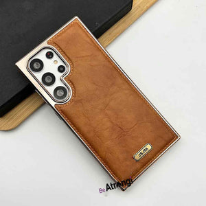 Samsung Galaxy S23 Ultra PU Leather Chrome Plated Cover