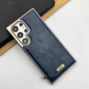 Samsung Galaxy S23 Ultra PU Leather Chrome Plated Cover