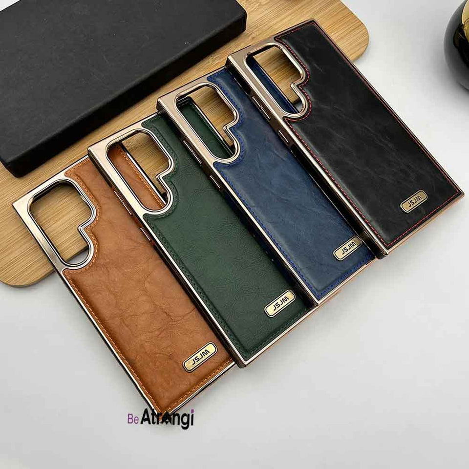 Samsung Galaxy S23 Ultra PU Leather Chrome Plated Cover