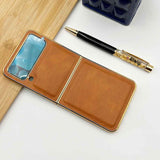 Samsung Z Flip 4 PU Leather Chrome Plated With Front Screen Protector Case Cover