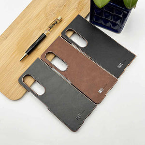 Samsung Z Fold 4 PU Leather Chrome Plated Side Case Cover