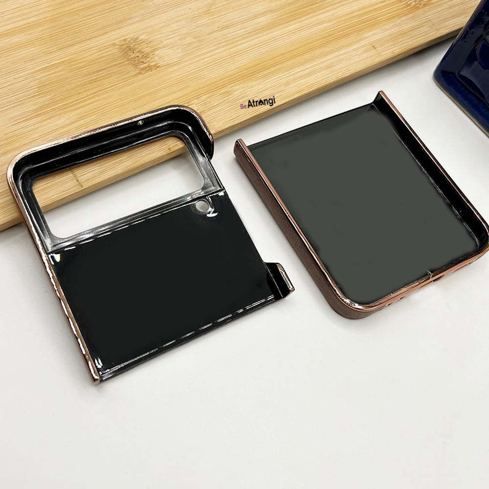 Samsung Z Flip 4 PU Leather Chrome Plated Side Case Cover