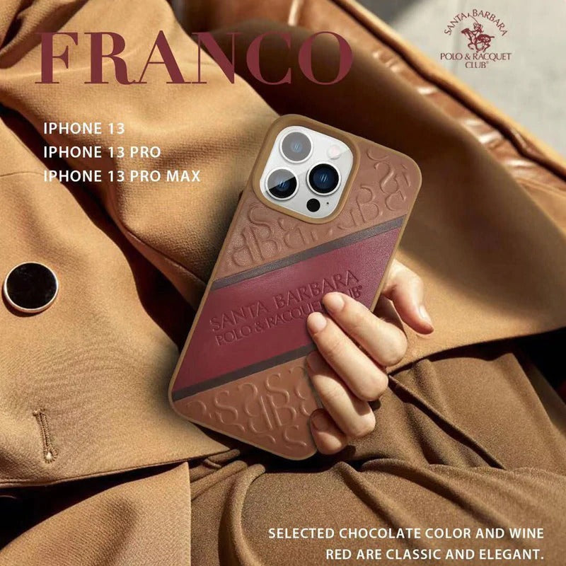 Santa Barbara Franco Series Genuine Leather Embossing Case For iPhone 13 Series ( Brown )