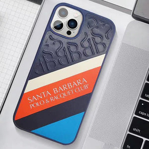 Santa Barbara Franco Series Genuine Leather Embossing Case For iPhone 13 Series ( Blue )